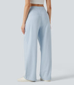 High Waisted Straight Leg Gingham Work Trousers with Pockets — Blueberry Milk Gingham — view 2