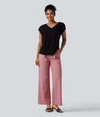 High Waisted Straight Leg Plaid Work Trousers with Pockets — Rosewood Blush Plaid — view 8