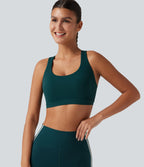 Medium Support U Neck Built-in Bra Racerback Training Sports Bra with Pocket — June Bug — view 6