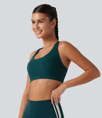 Medium Support U Neck Built-in Bra Racerback Training Sports Bra with Pocket — June Bug — view 3