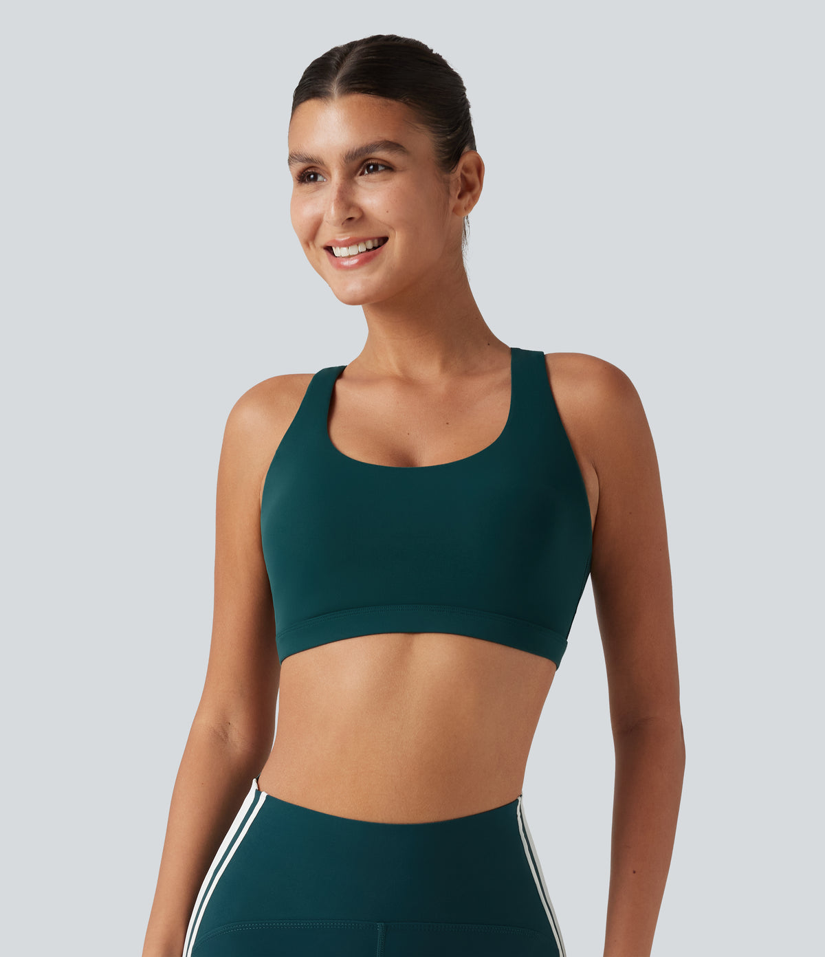 Medium Support U Neck Built-in Bra Racerback Training Sports Bra with Pocket — June Bug — view 2