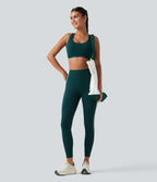 Medium Support U Neck Built-in Bra Racerback Training Sports Bra with Pocket — June Bug — view 8