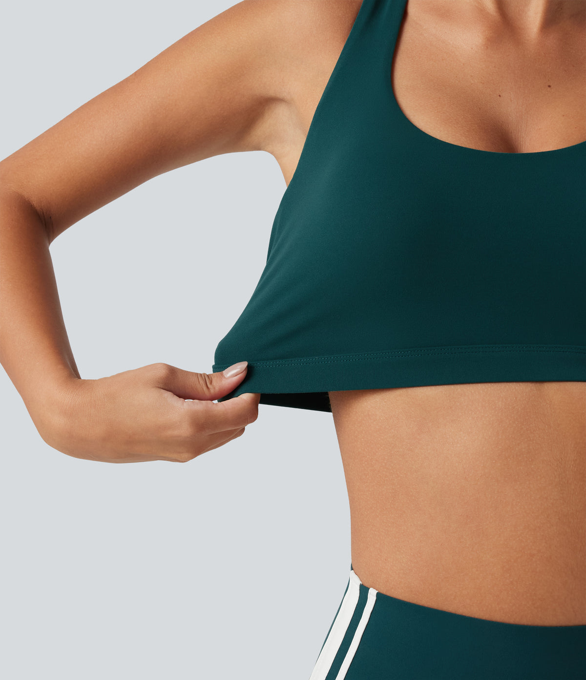 Medium Support U Neck Built-in Bra Racerback Training Sports Bra with Pocket — June Bug — view 7