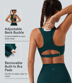 Medium Support U Neck Built-in Bra Racerback Training Sports Bra with Pocket — June Bug — view 1