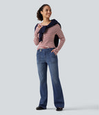 Low Rise Bootcut Casual Jeans with Pockets — Tide Blue Denim — view 8
