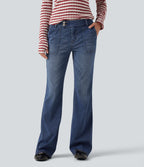Low Rise Bootcut Casual Jeans with Pockets — Tide Blue Denim — view 4