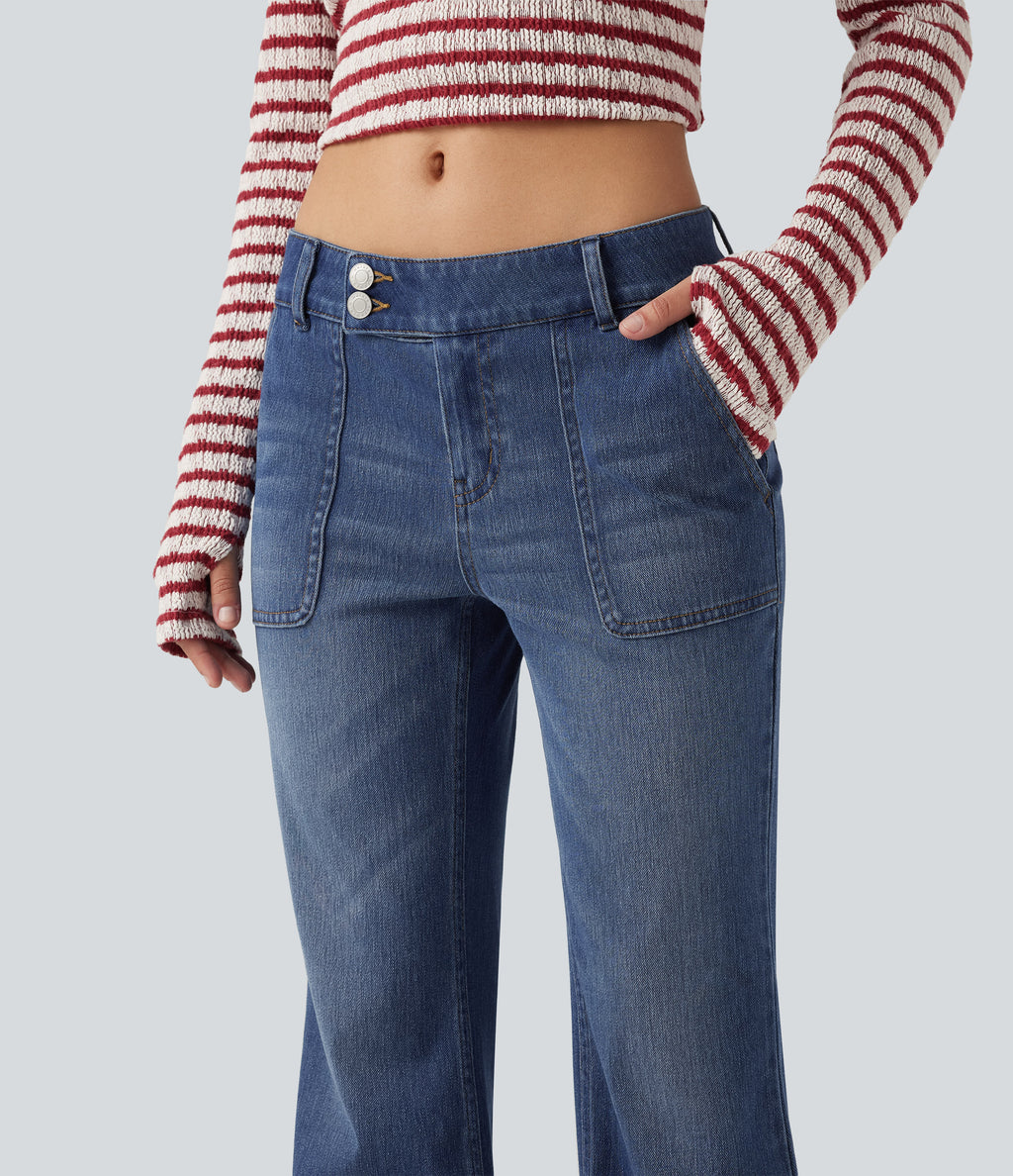 Low Rise Bootcut Casual Jeans with Pockets — Tide Blue Denim — view 6