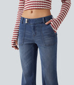 Low Rise Bootcut Casual Jeans with Pockets — Tide Blue Denim — view 6