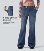 Low Rise Bootcut Casual Jeans with Pockets — Tide Blue Denim — view 1