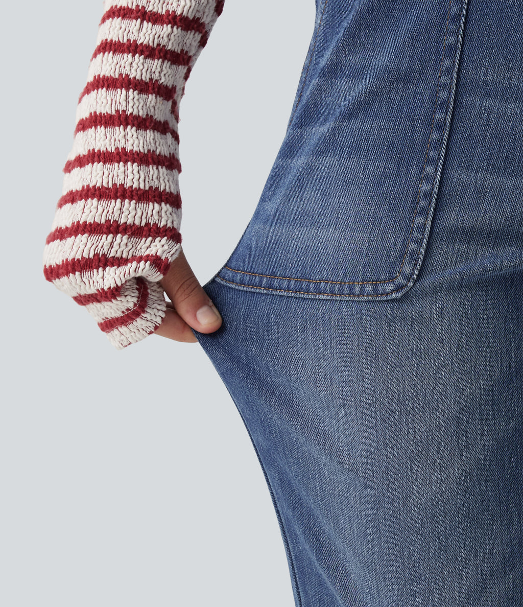 Low Rise Bootcut Casual Jeans with Pockets — Tide Blue Denim — view 7