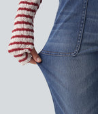Low Rise Bootcut Casual Jeans with Pockets — Tide Blue Denim — view 7