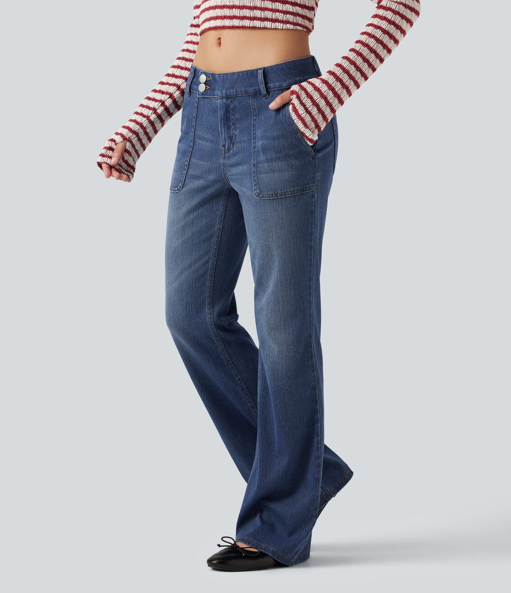 Low Rise Bootcut Casual Jeans with Pockets — Tide Blue Denim — view 3