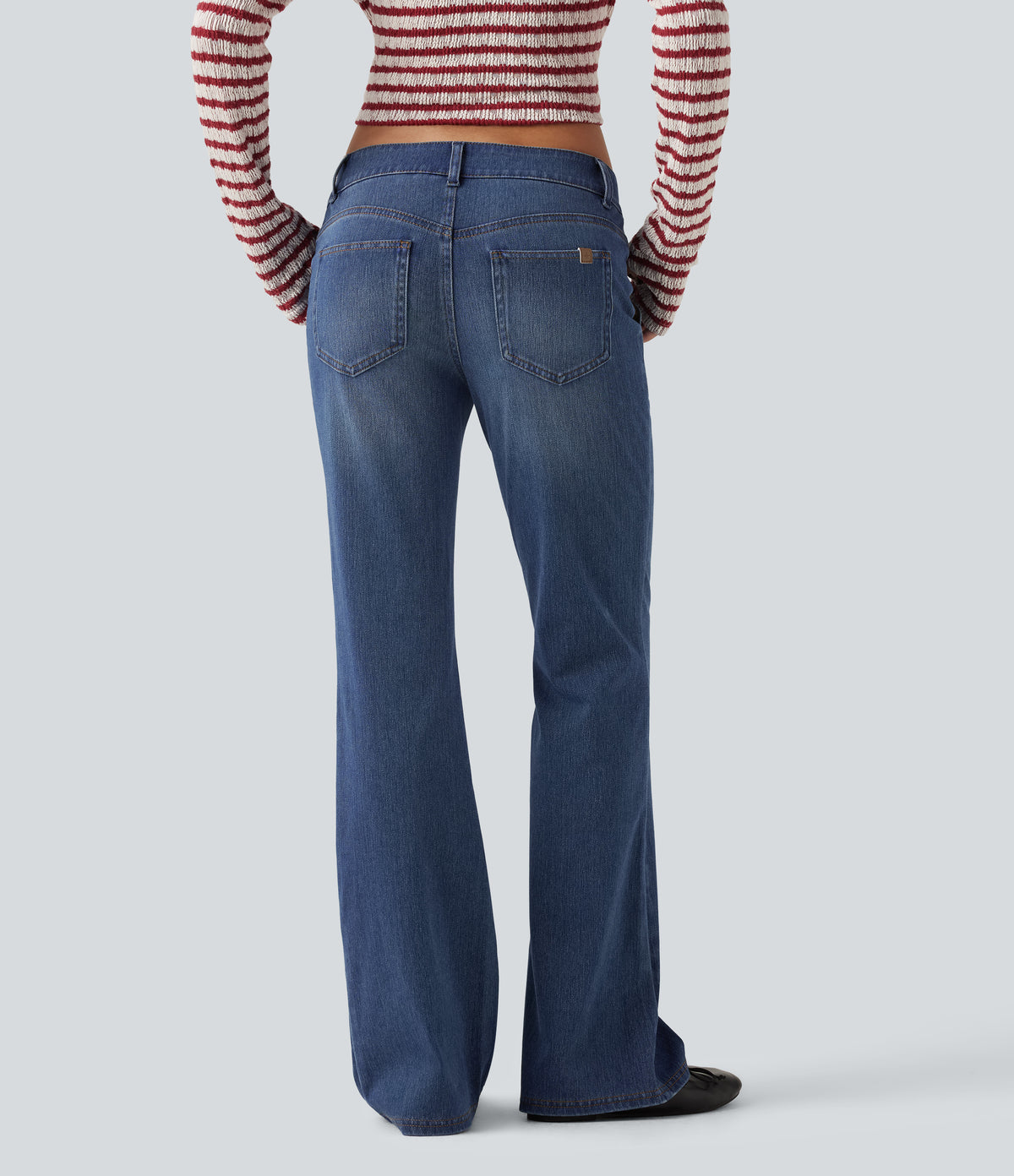 Low Rise Bootcut Casual Jeans with Pockets — Tide Blue Denim — view 2