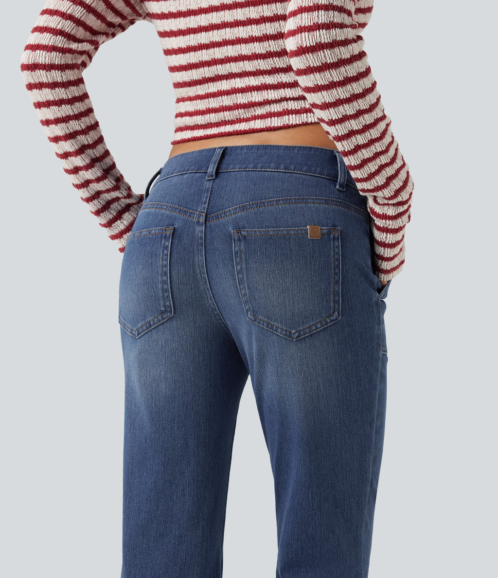 Low Rise Bootcut Casual Jeans with Pockets — Tide Blue Denim — view 5