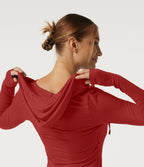 Hooded Long Sleeve Crossover Ruched Yoga Sports Top — Rubicondo — view 5