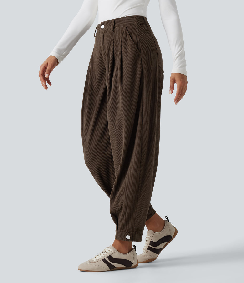 Mid Rise Corduroy Casual Balloon Joggers with Pockets — Demitasse — view 1
