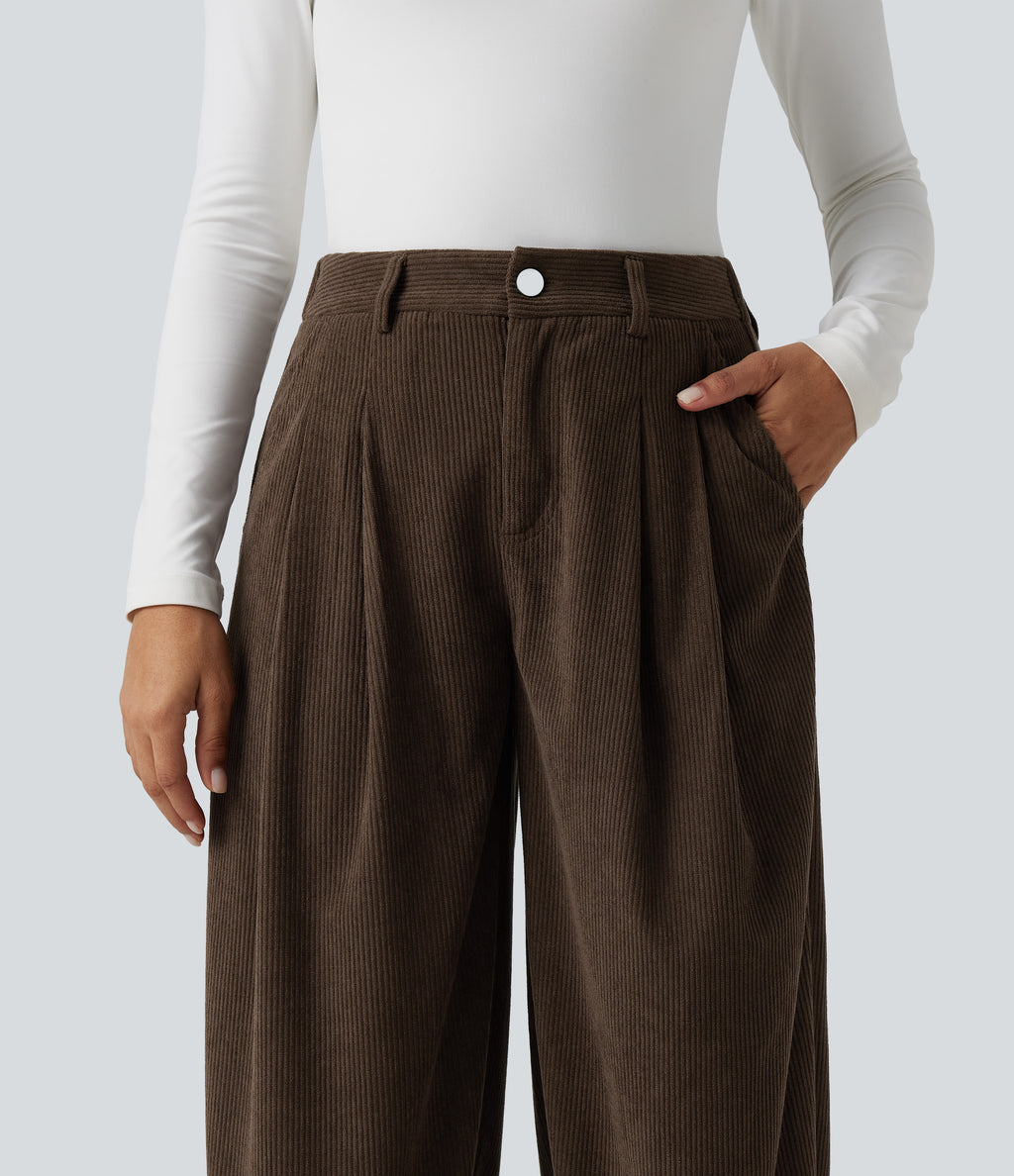 Mid Rise Corduroy Casual Balloon Joggers with Pockets — Demitasse — view 5
