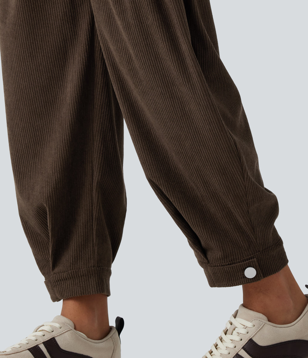 Mid Rise Corduroy Casual Balloon Joggers with Pockets — Demitasse — view 6