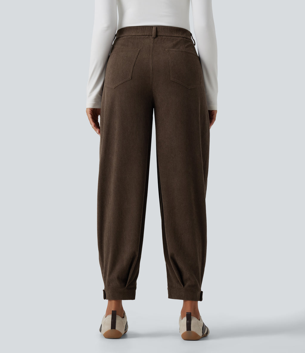 Mid Rise Corduroy Casual Balloon Joggers with Pockets — Demitasse — view 2