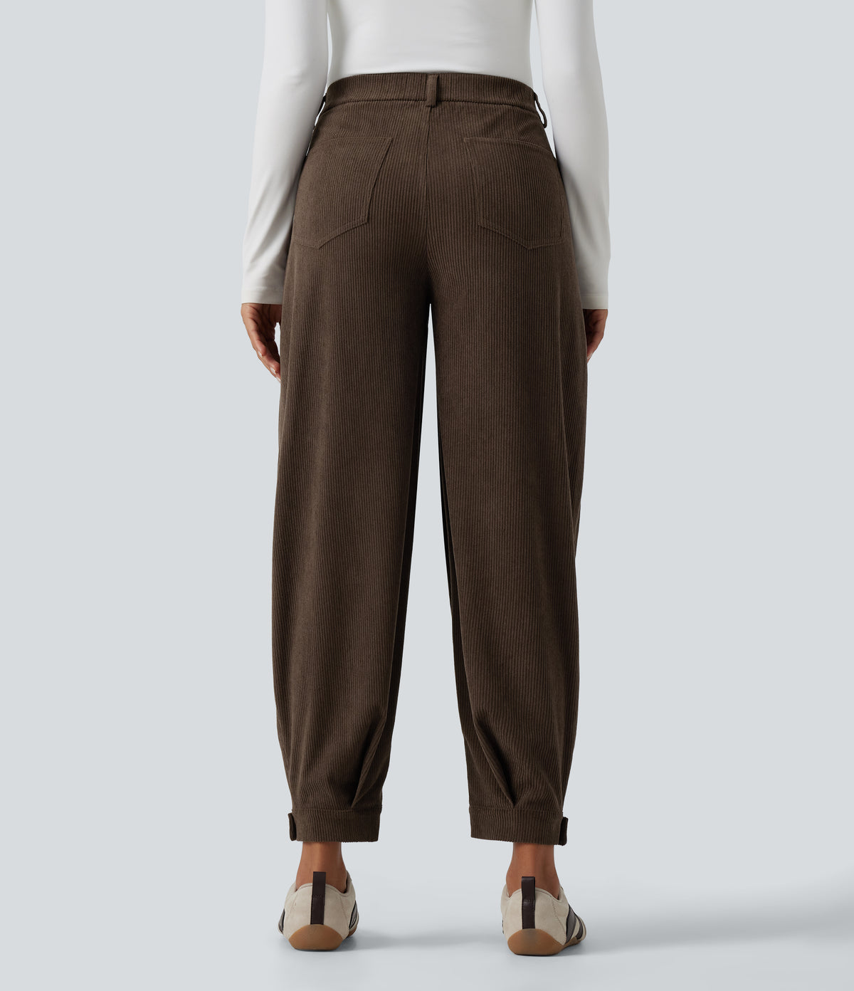 Mid Rise Corduroy Casual Balloon Joggers with Pockets — Demitasse — view 2