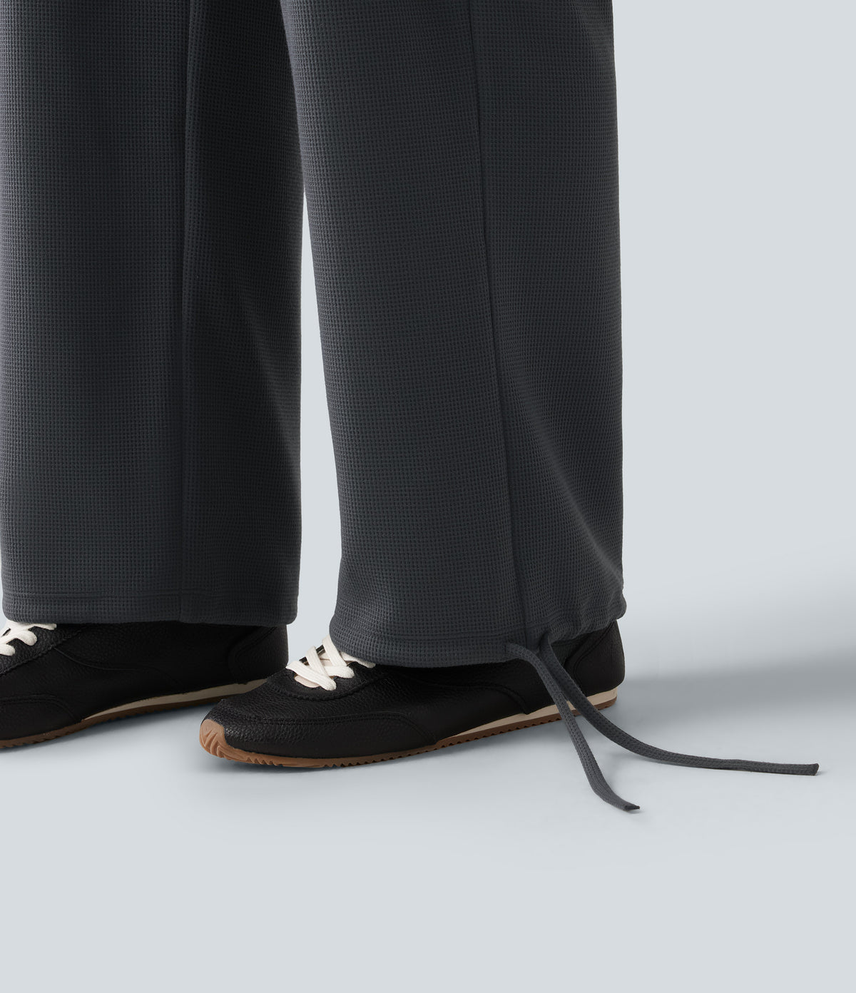 High Waisted Crossover Gathered Hem Casual Joggers with Pockets — Gray Pinstripe — view 6