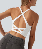 V Neck Crisscross Casual Tank Top with Built-in Bra — White — view 5