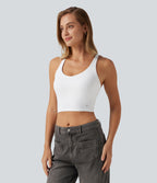V Neck Crisscross Casual Tank Top with Built-in Bra — White — view 3