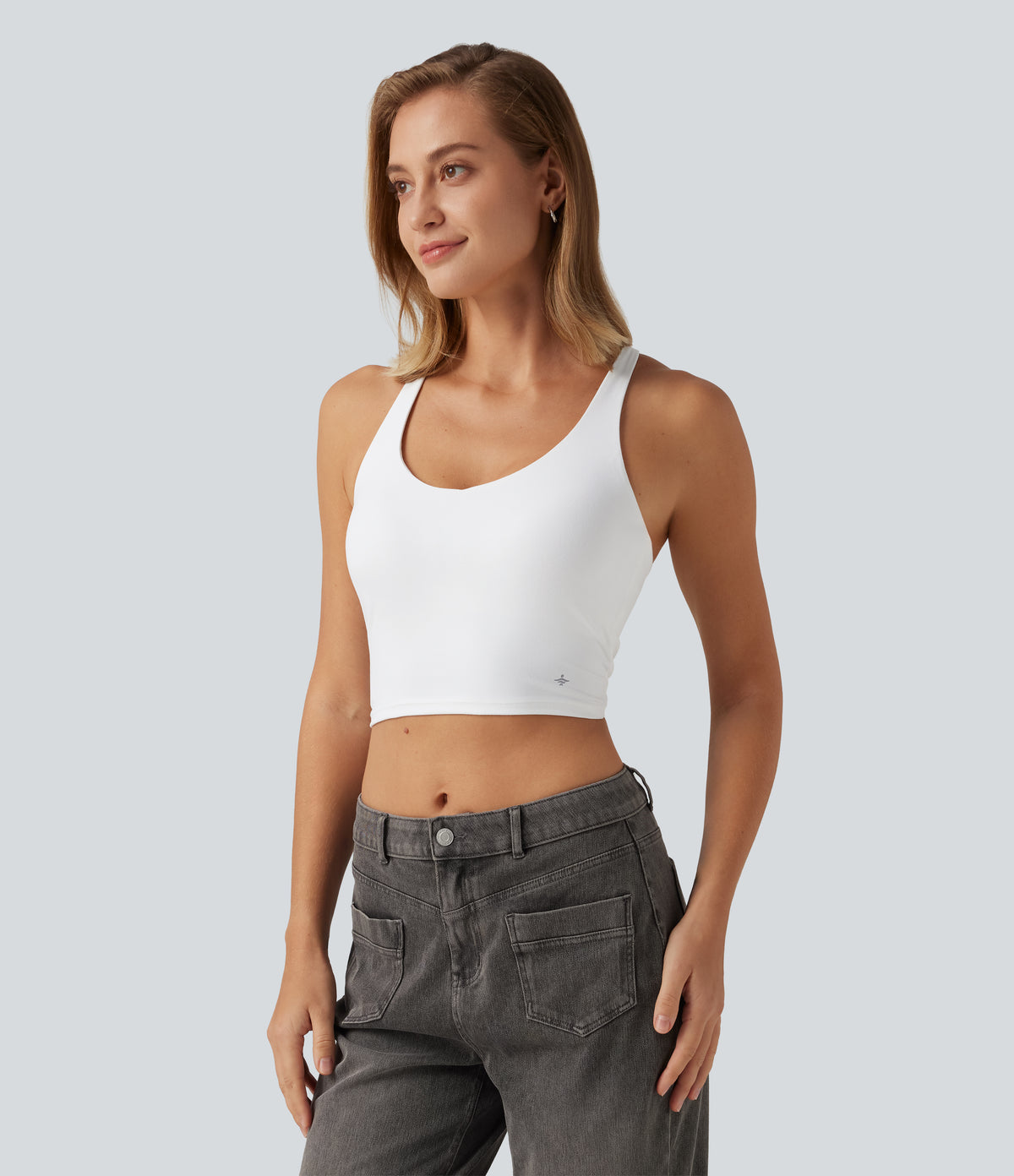 V Neck Crisscross Casual Tank Top with Built-in Bra — White — view 3