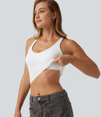 V Neck Crisscross Casual Tank Top with Built-in Bra — White — view 6