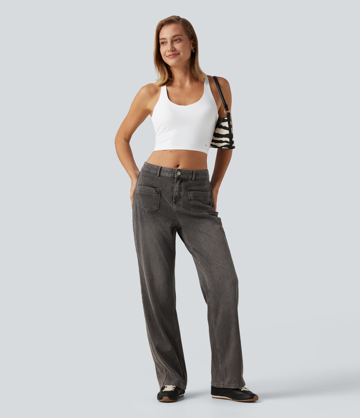 V Neck Crisscross Casual Tank Top with Built-in Bra — White — view 8