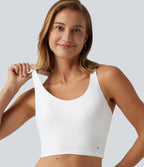 V Neck Crisscross Casual Tank Top with Built-in Bra — White — view 4