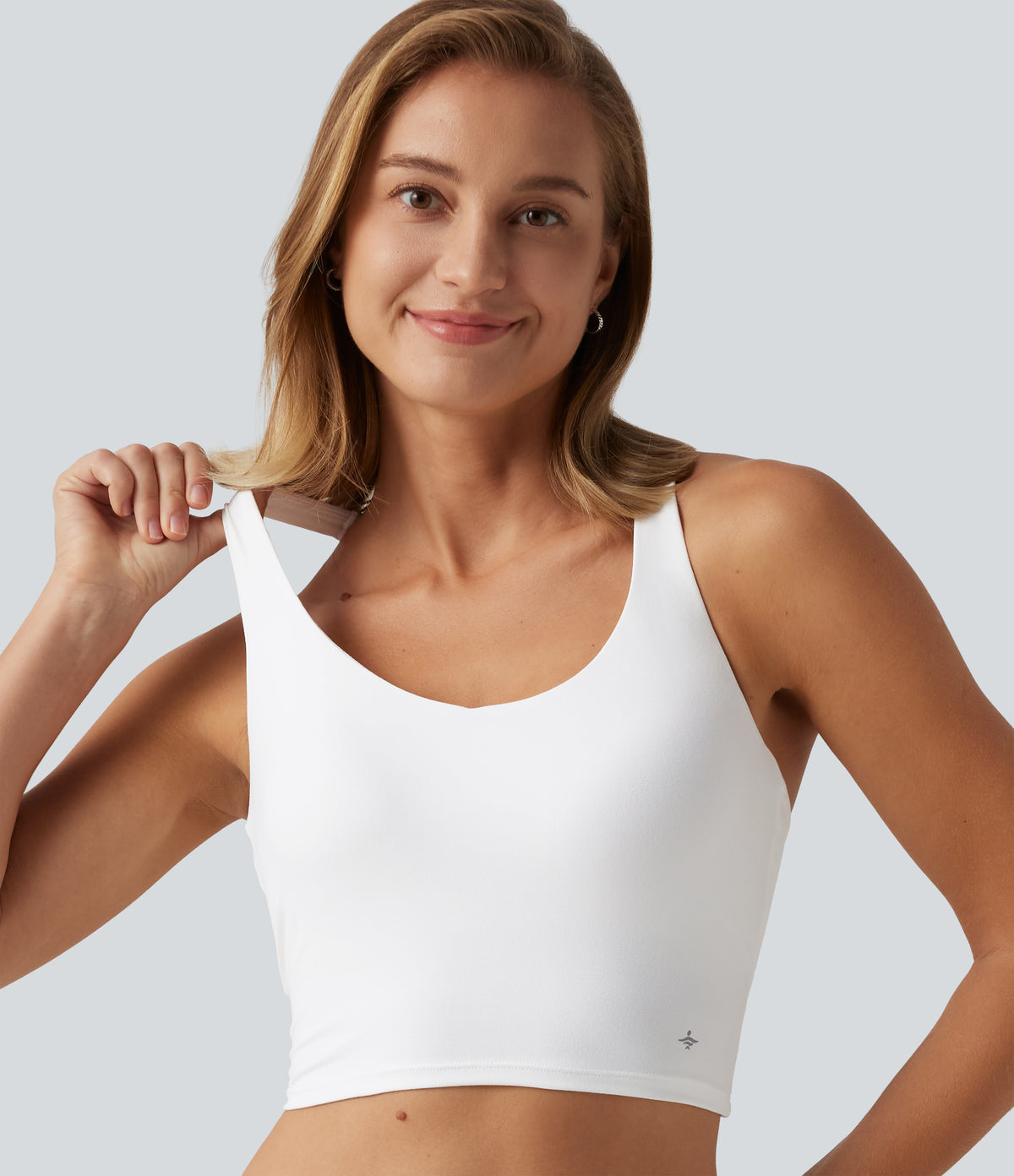 V Neck Crisscross Casual Tank Top with Built-in Bra — White — view 4