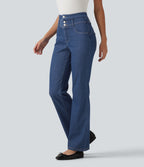 Mid Rise Tummy Control Bootcut Casual Jeans with Pockets — Gulf Stream Blue Denim — view 3