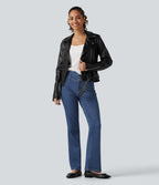 Mid Rise Tummy Control Bootcut Casual Jeans with Pockets — Gulf Stream Blue Denim — view 7