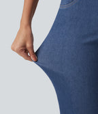 Mid Rise Tummy Control Bootcut Casual Jeans with Pockets — Gulf Stream Blue Denim — view 6