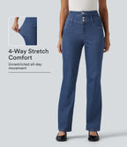 Mid Rise Tummy Control Bootcut Casual Jeans with Pockets — Gulf Stream Blue Denim — view 1