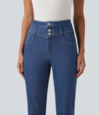 Mid Rise Tummy Control Bootcut Casual Jeans with Pockets — Gulf Stream Blue Denim — view 4