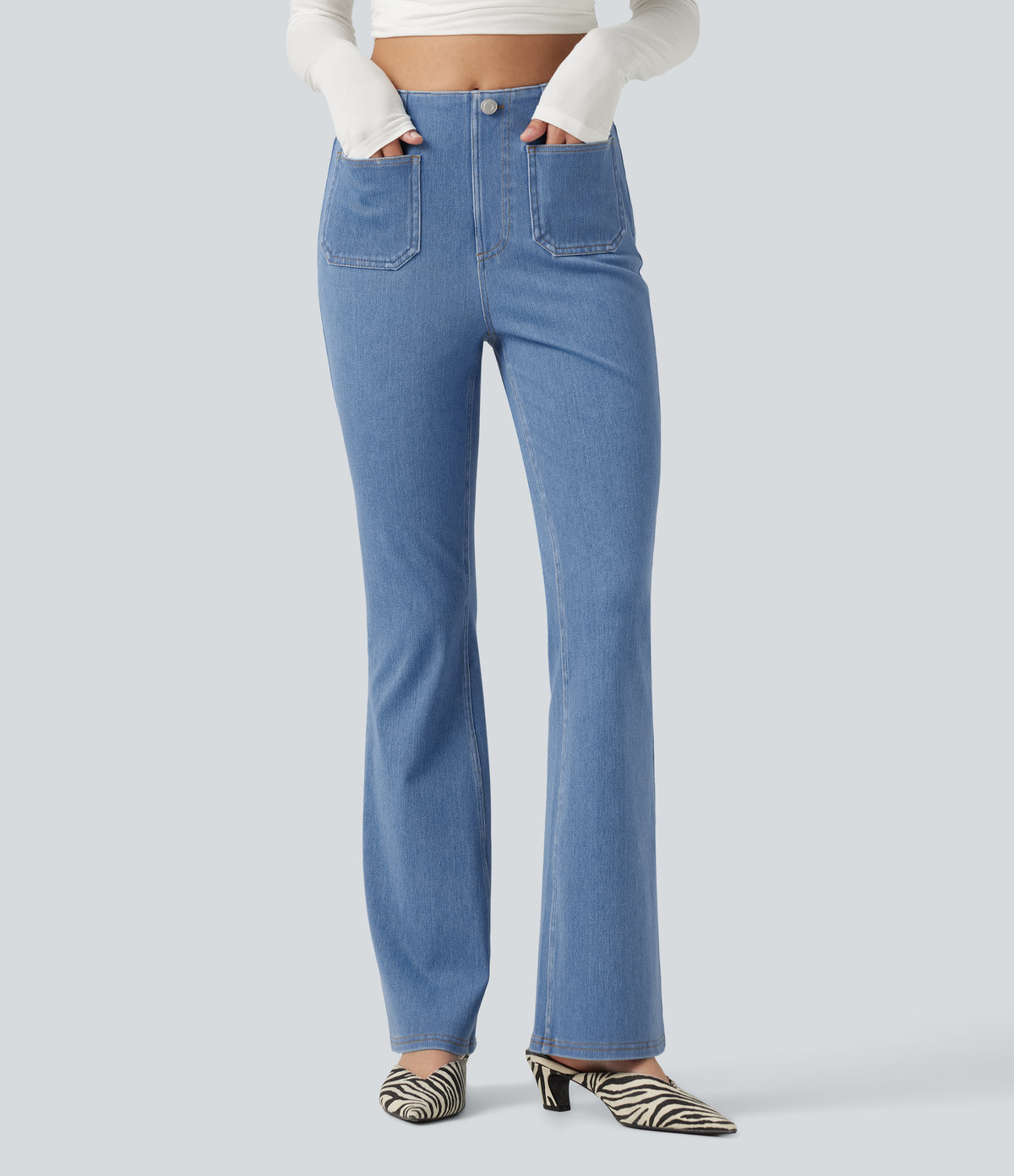 Mid Rise Bootcut Casual Jeans with Pockets — Vallarta Blue Denim — view 1