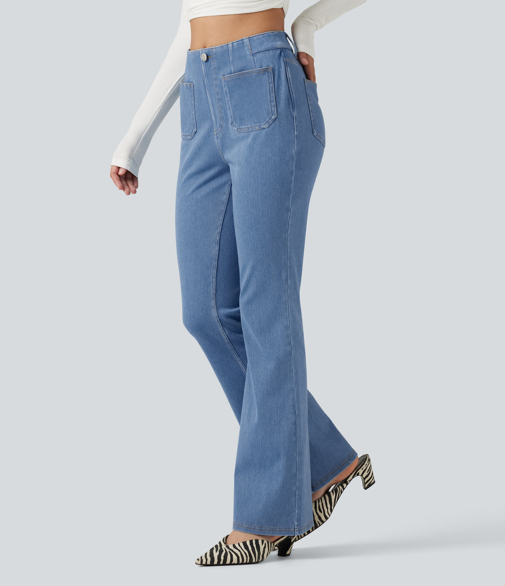Mid Rise Bootcut Casual Jeans with Pockets — Vallarta Blue Denim — view 3
