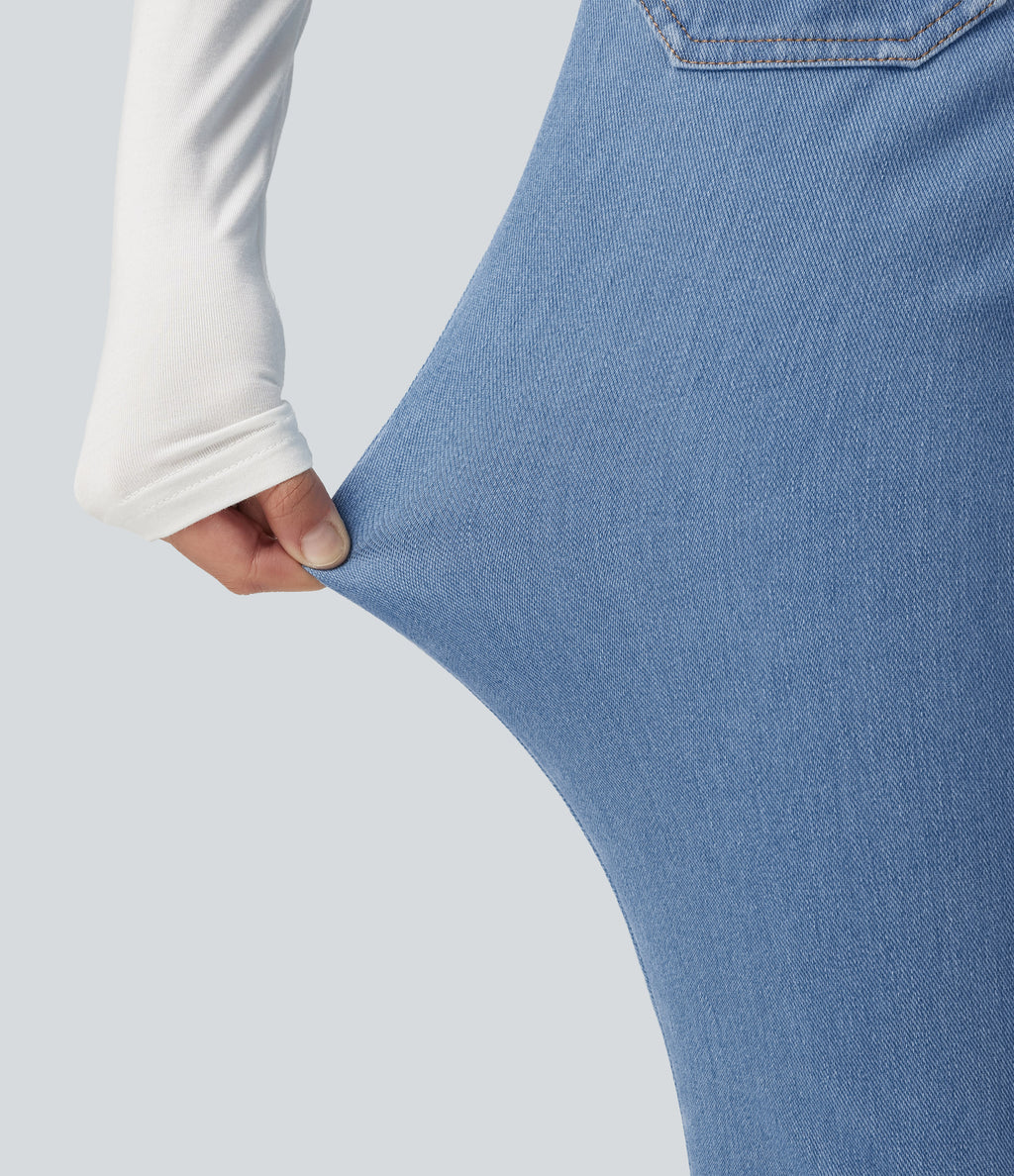Mid Rise Bootcut Casual Jeans with Pockets — Vallarta Blue Denim — view 6