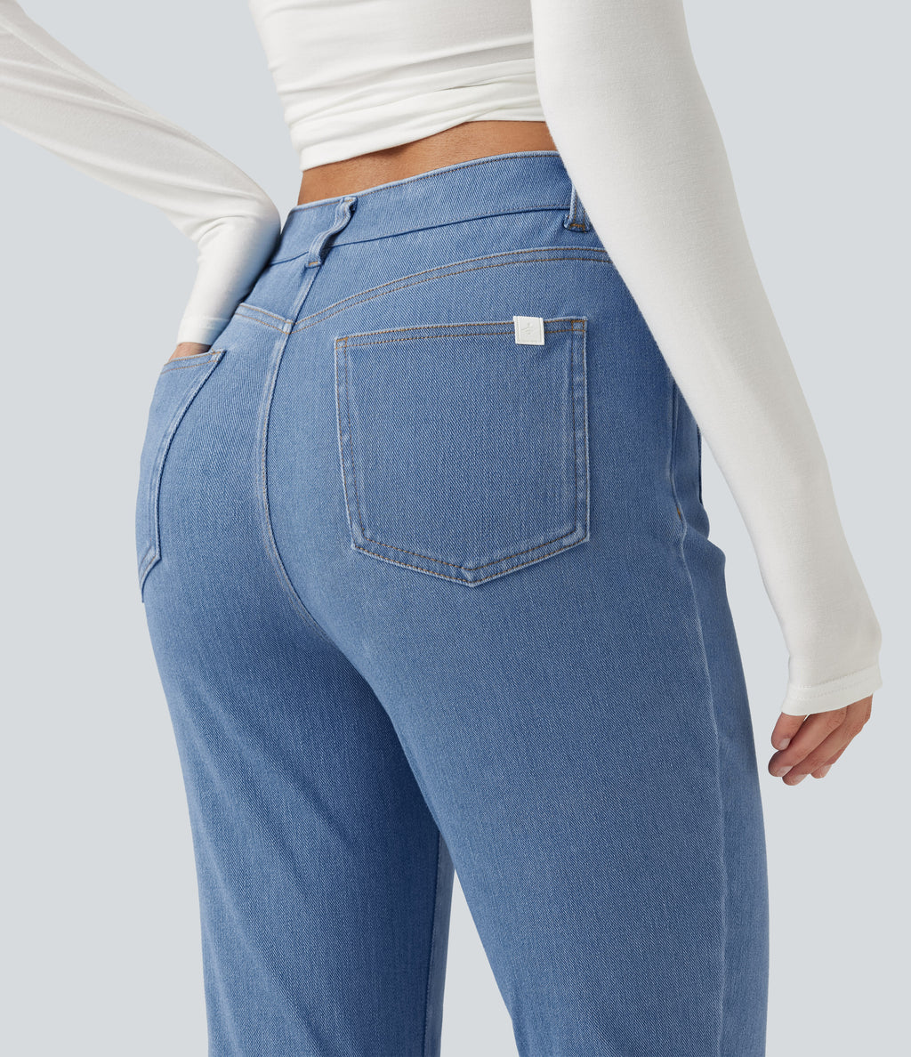 Mid Rise Bootcut Casual Jeans with Pockets — Vallarta Blue Denim — view 5