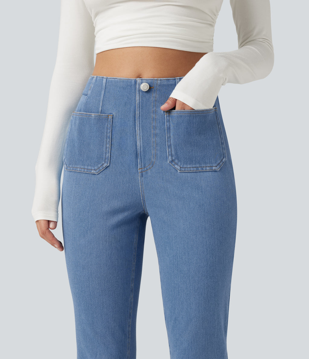 Mid Rise Bootcut Casual Jeans with Pockets — Vallarta Blue Denim — view 4