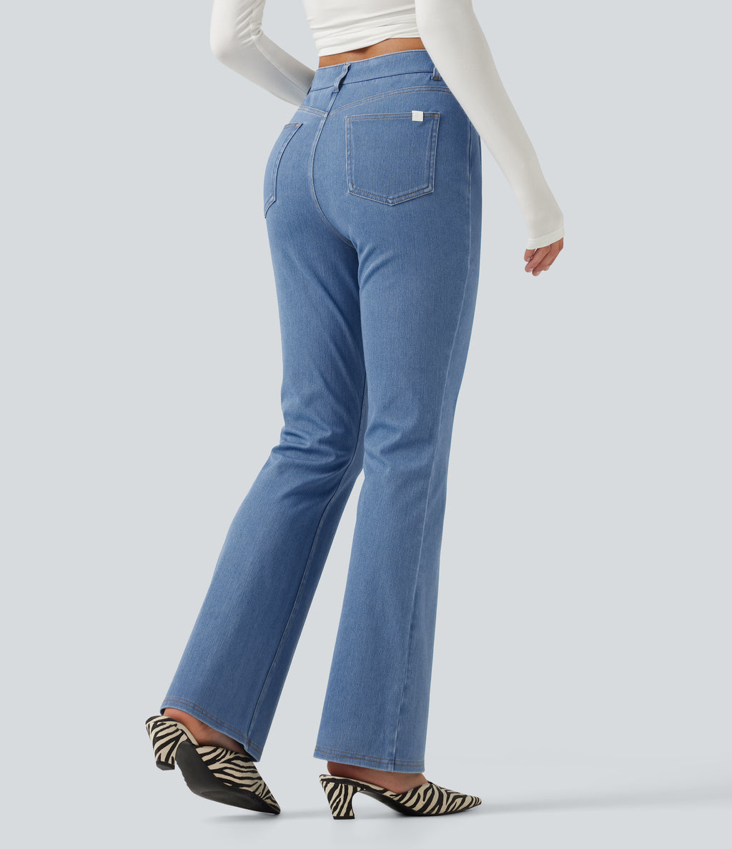 Mid Rise Bootcut Casual Jeans with Pockets — Vallarta Blue Denim — view 2