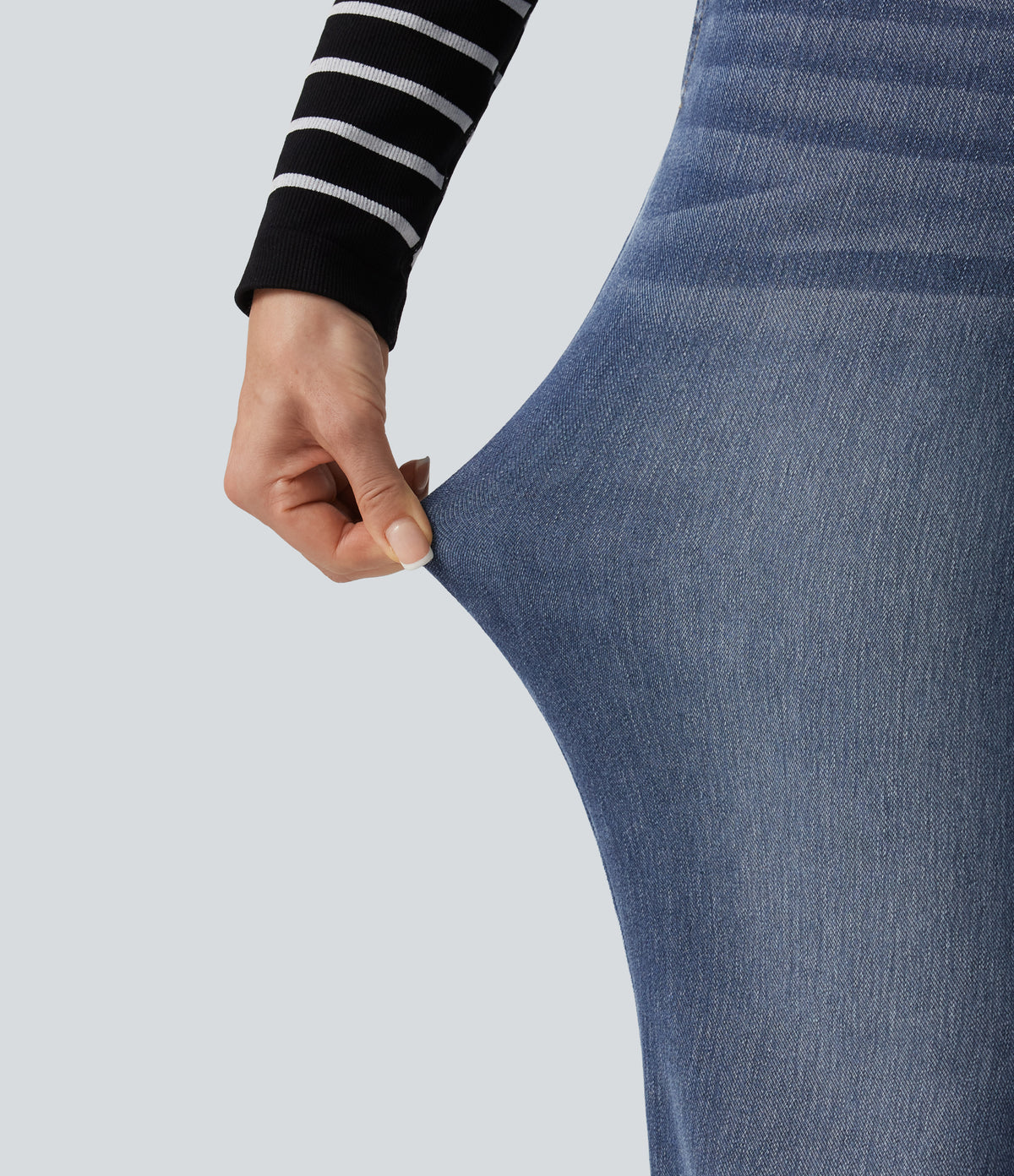 Mid Rise Asymmetric Straight Leg Casual Jeans with Pockets — Tide Blue Denim — view 7