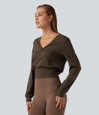 Airy V Neck Long Sleeve InstantCool Yoga Sports Top — Chocolate Martini — view 3