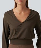 Airy V Neck Long Sleeve InstantCool Yoga Sports Top — Chocolate Martini — view 5