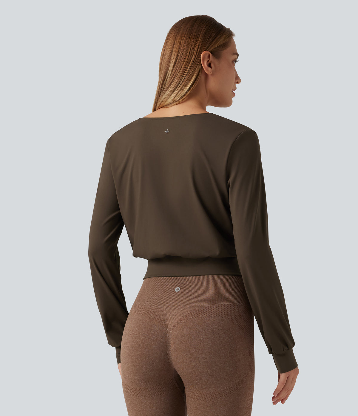 Airy V Neck Long Sleeve InstantCool Yoga Sports Top — Chocolate Martini — view 2