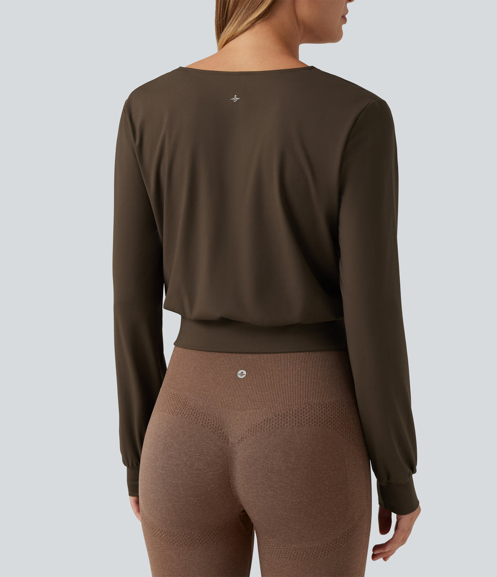 Airy V Neck Long Sleeve InstantCool Yoga Sports Top — Chocolate Martini — view 6