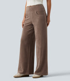 Mid Rise Wide Leg Corduroy Casual Trousers with Pockets — Acorn — view 3