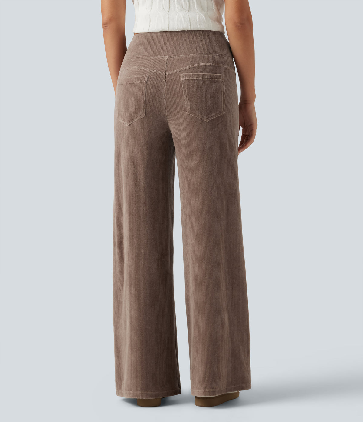 Mid Rise Wide Leg Corduroy Casual Trousers with Pockets — Acorn — view 2